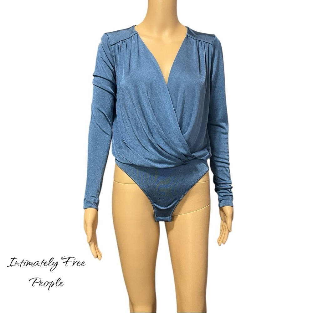 Intimately Free People Turnt Bodysuit Copenhagen Blue V-Neck Women's Top Size S